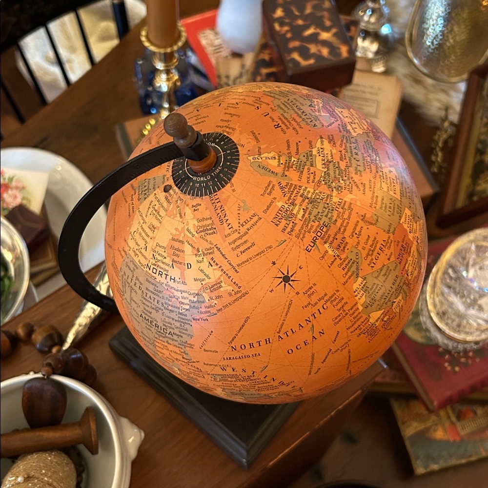 Vintage Style Orange Globe with Black Stand - Picture 2 of 8